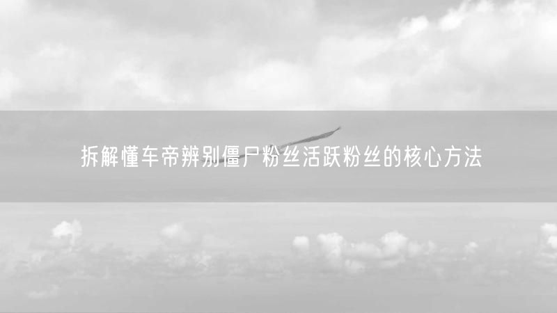 拆解懂车帝辨别僵尸粉丝活跃粉丝的核心方法